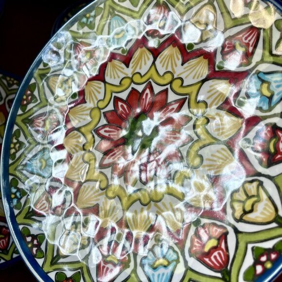 Pottery Barn Talavera SET of 4 Melamine Salad/Appetizer Plates Multicolor Floral - Picture 9 of 13